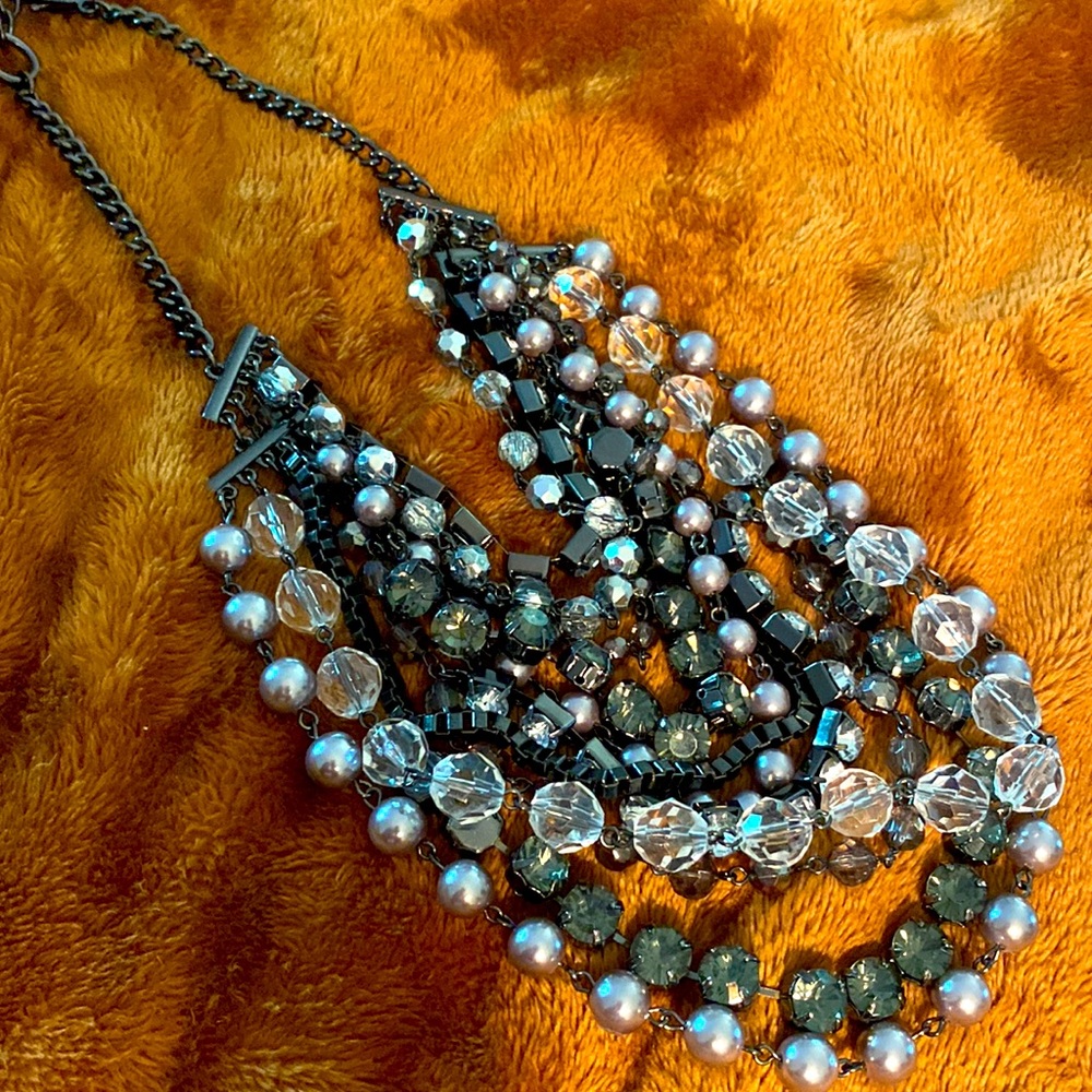 Black metal rhinestone and crystal necklace